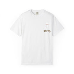 Jesus Wept Faith Tee – John 11:35 Verse with Sacred Heart Jesus Back Print”