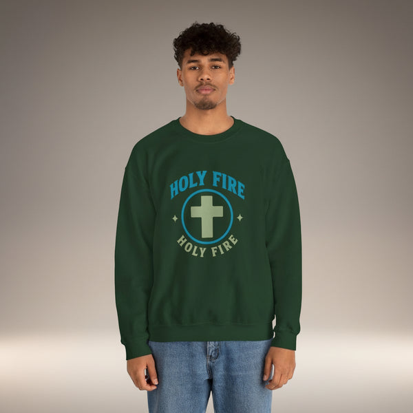 Holy Fire Crewneck Sweatshirt — Christian Cross Flames "Burns Forever"
